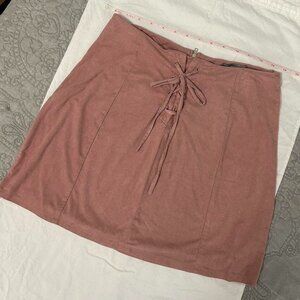 4/$20 Charlotte Russe dusty pink faux suede mini skirt with adjustable tie front